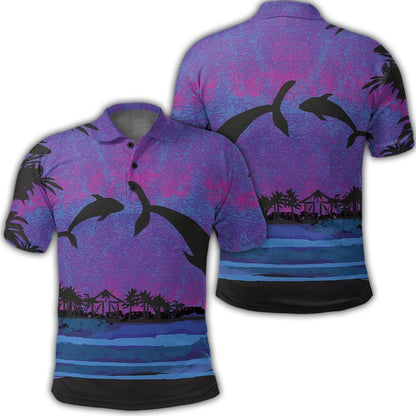 Hawaiian Dolphin In Night Polynesian Polo Shirt - AH