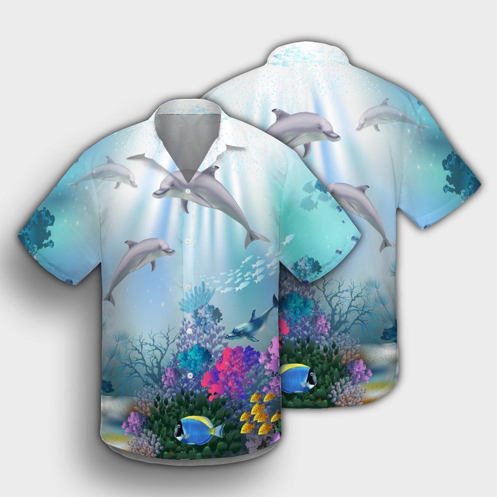 Hawaiian Dolphins Play The Ocean Polynesian Hawaiian Shirt - AH