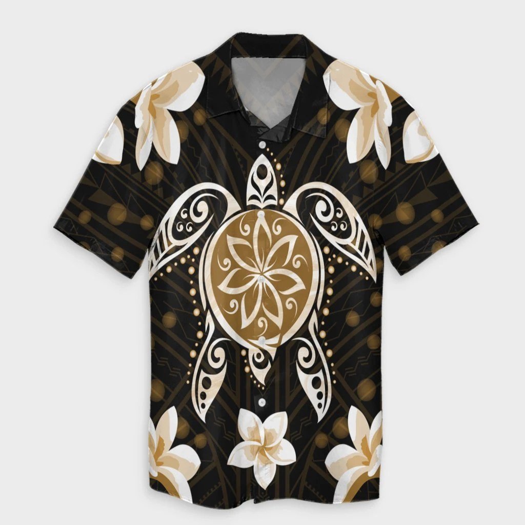 Hawaiian Gold Turtle Plumeria Hawaiian Shirt 