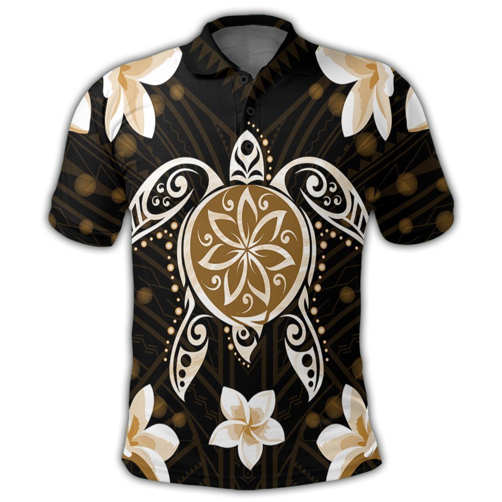 Hawaiian Gold Turtle Plumeria Polo Shirt AH