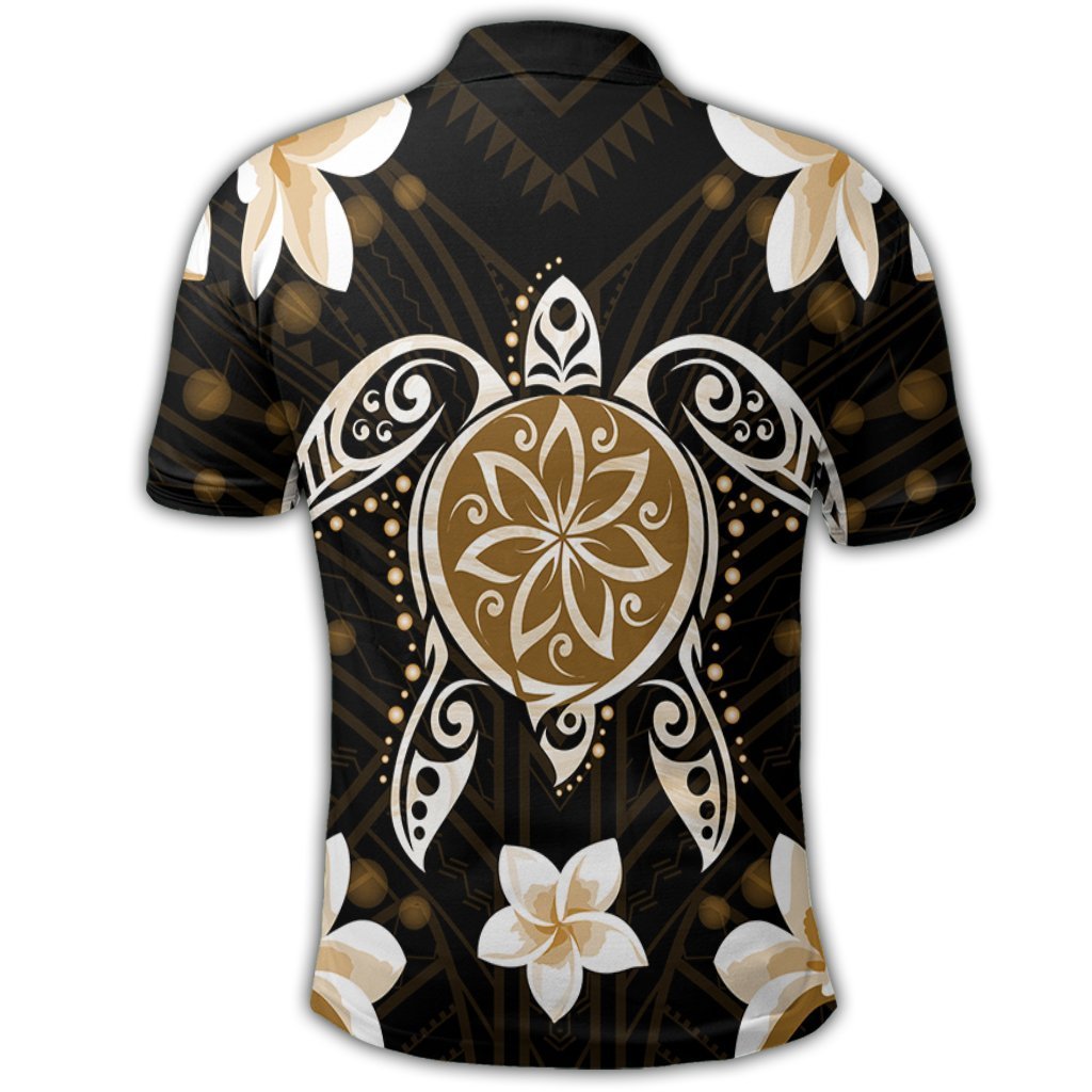 Hawaiian Gold Turtle Plumeria Polo Shirt AH