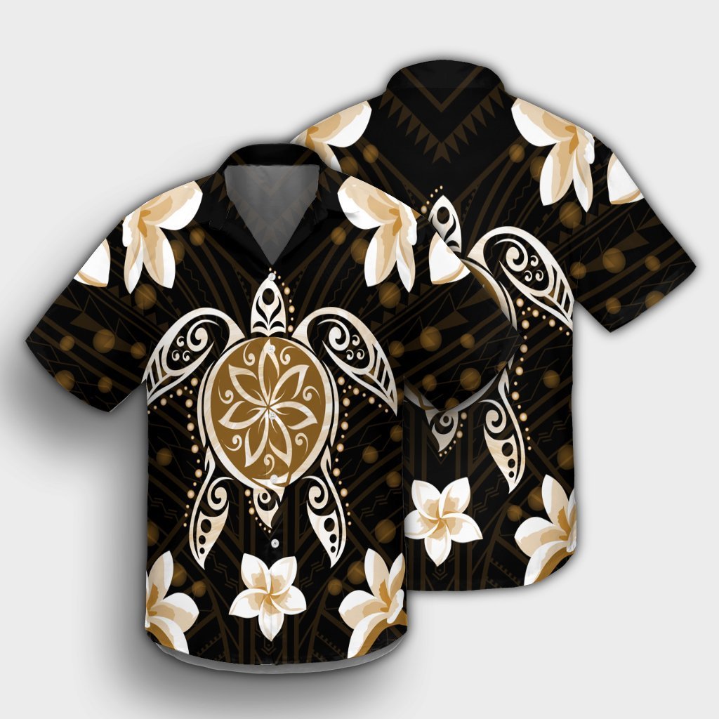 Hawaiian Gold Turtle Plumeria Hawaiian Shirt AH