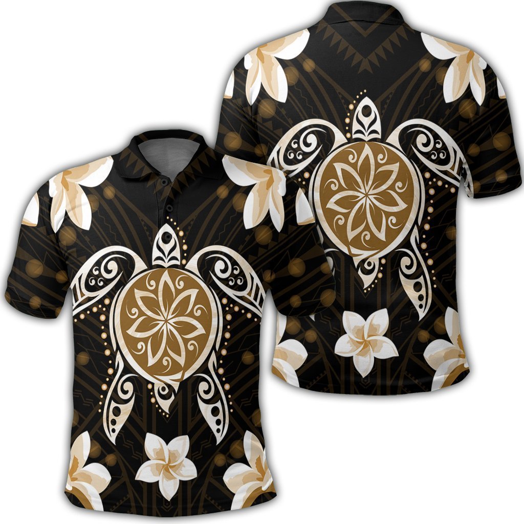 Hawaiian Gold Turtle Plumeria Polo Shirt AH