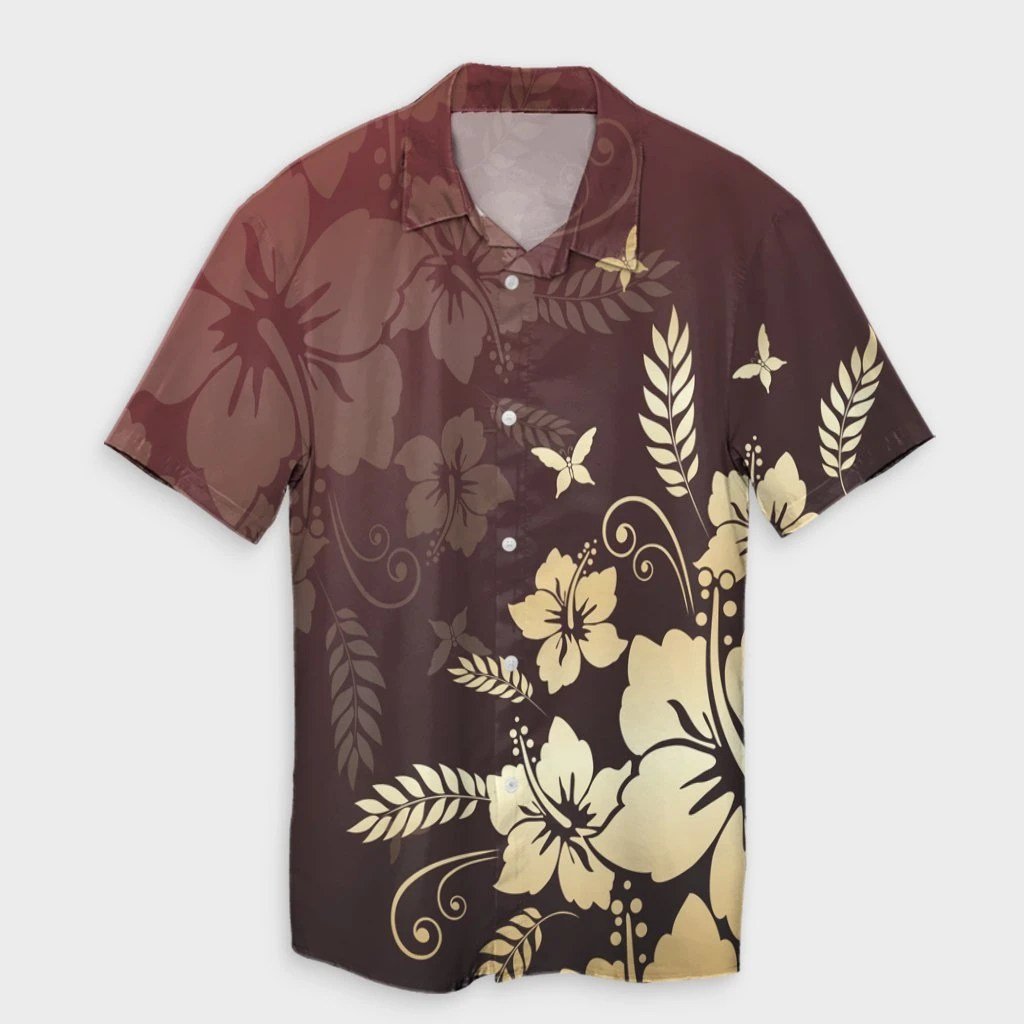 Hawaiian Golden Hibiscus Butterfly Polynesian Hawaiian Shirt  