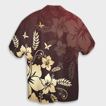 Hawaiian Golden Hibiscus Butterfly Polynesian Hawaiian Shirt - AH