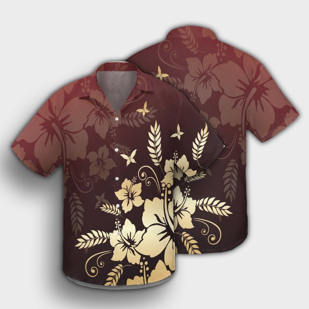 Hawaiian Golden Hibiscus Butterfly Polynesian Hawaiian Shirt - AH