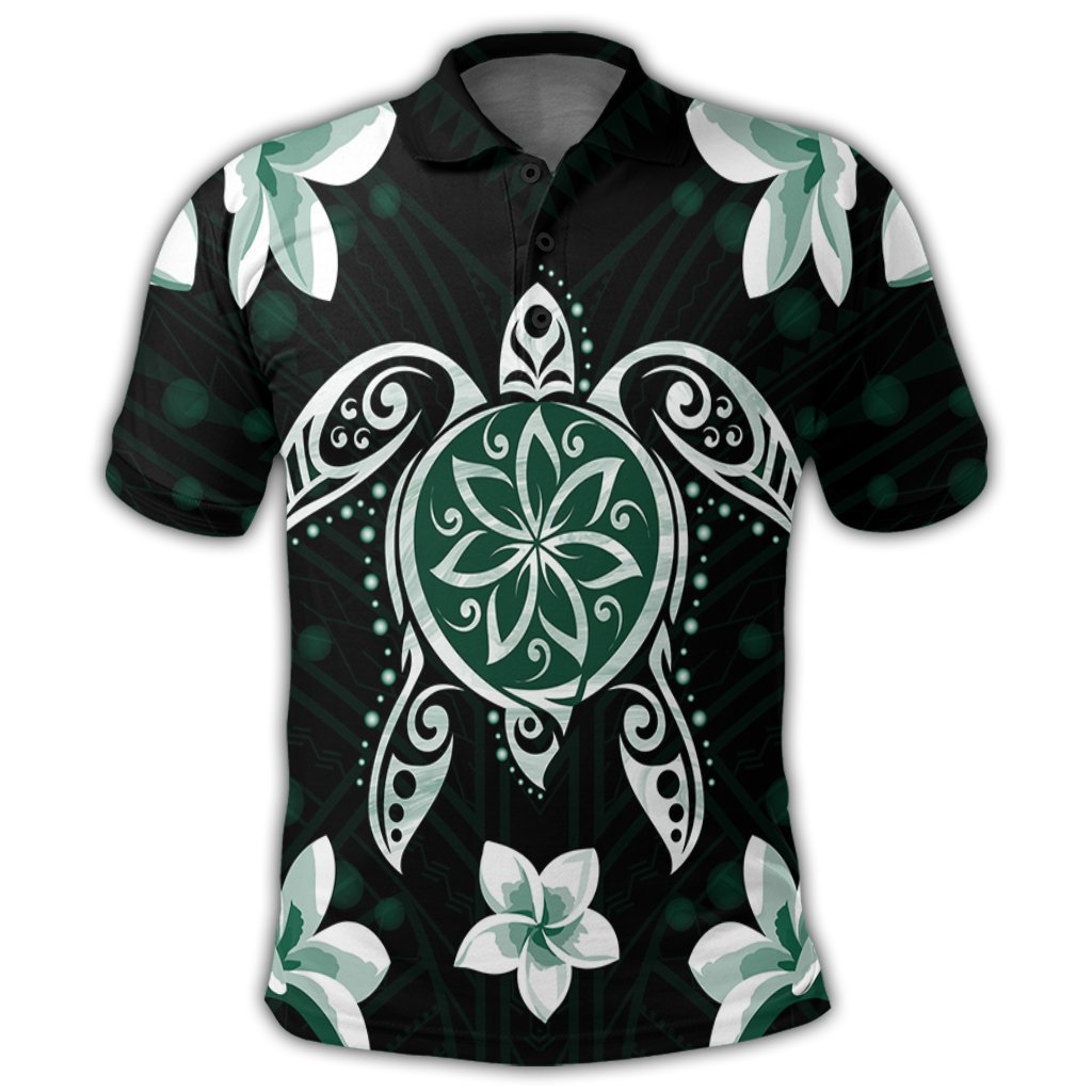 Hawaiian Greenie Turtle Plumeria Polo Shirt AH