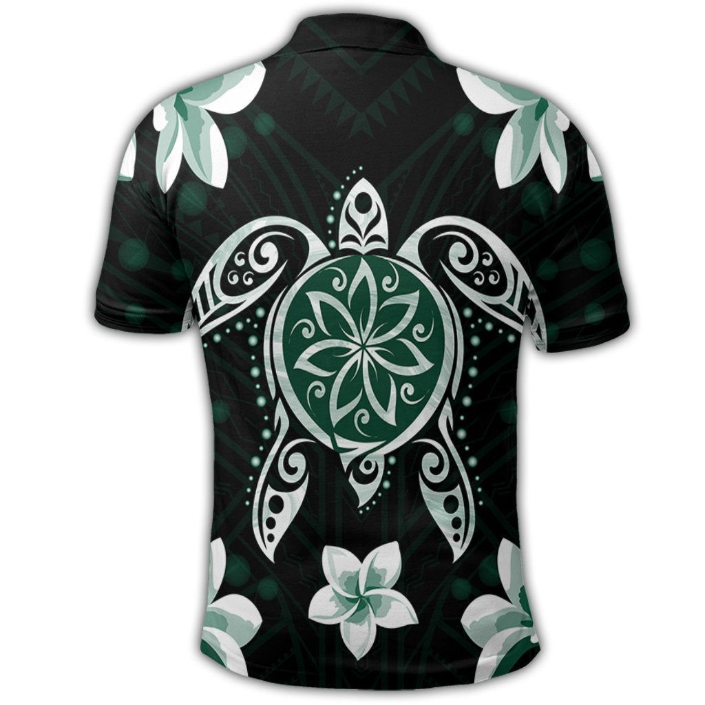 Hawaiian Greenie Turtle Plumeria Polo Shirt AH