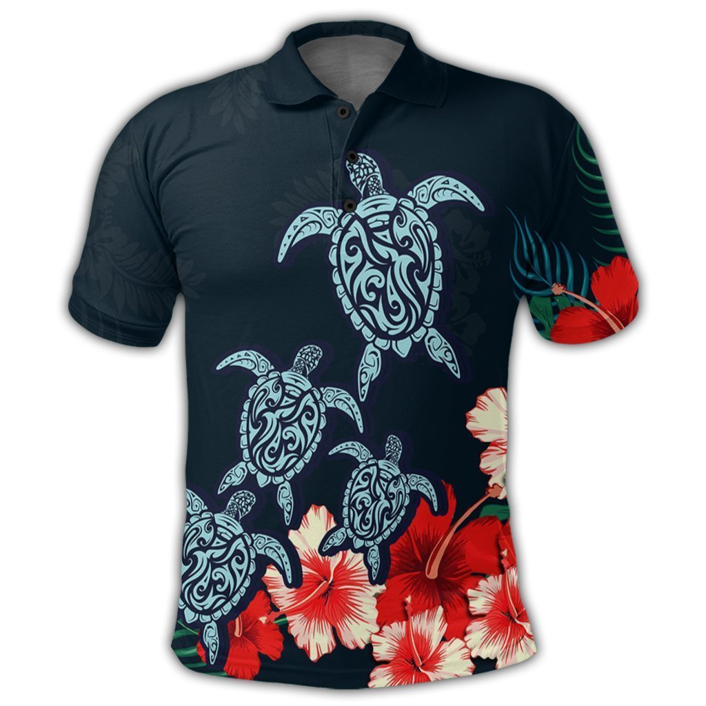 Hawaiian Hibiscus And Turtle Polynesian Polo Shirt - AH