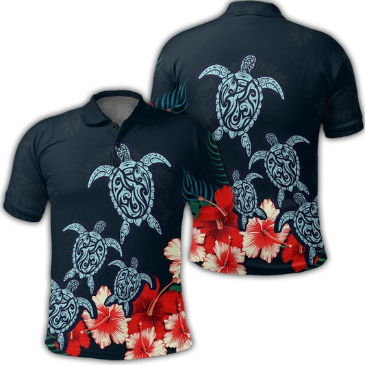 Hawaiian Hibiscus And Turtle Polynesian Polo Shirt - AH