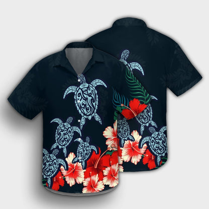 Hawaiian Hibiscus And Turtle Polynesian Hawaiian Shirt - AH