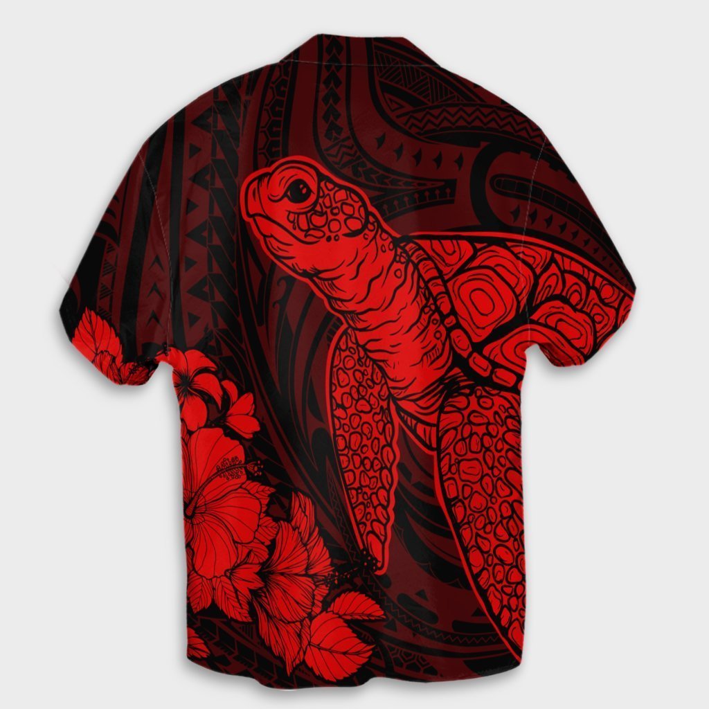 Hawaiian Hibiscus Memory Turtle Polynesian Hawaiian Shirt Red - AH