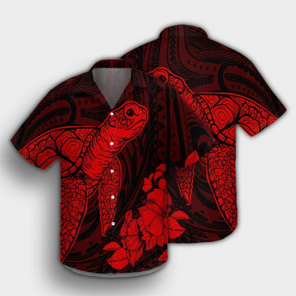 Hawaiian Hibiscus Memory Turtle Polynesian Hawaiian Shirt Red - AH