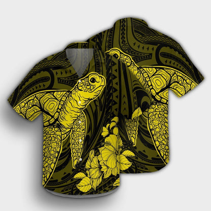 Hawaiian Hibiscus Memory Turtle Polynesian Hawaiian Shirt Yellow - AH