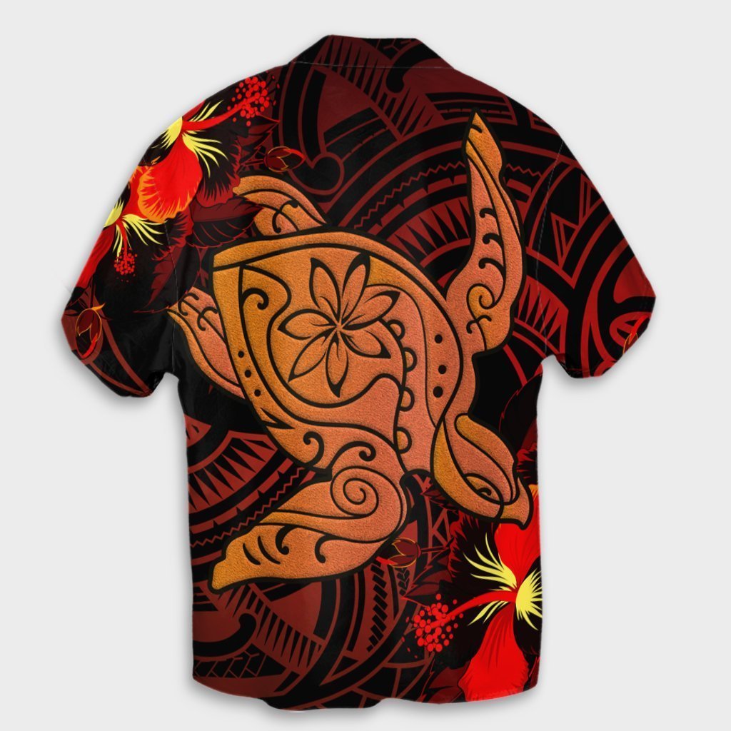 Hawaiian Hibiscus Plumeria Red Big Turtle Polynesian Hawaiian Shirt - AH