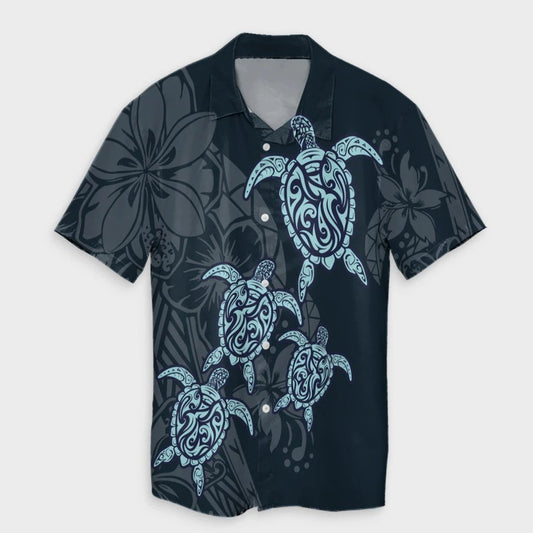 Hawaiian Hibiscus Plumeria Sea Turtle Polynesian Hawaiian Shirt  