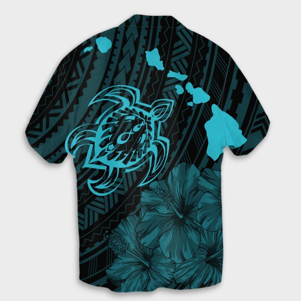 Hawaiian Hibiscus Sea Turtle Swim Polynesian Hawaiian Shirt - Blue - AH