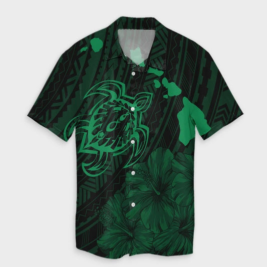 Hawaiian Hibiscus Sea Turtle Swim Polynesian Hawaiian Shirt  Green  