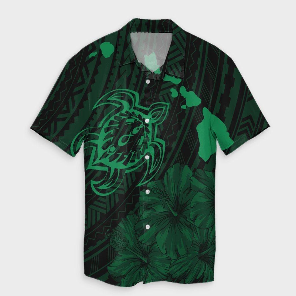 Hawaiian Hibiscus Sea Turtle Swim Polynesian Hawaiian Shirt - Green - AH