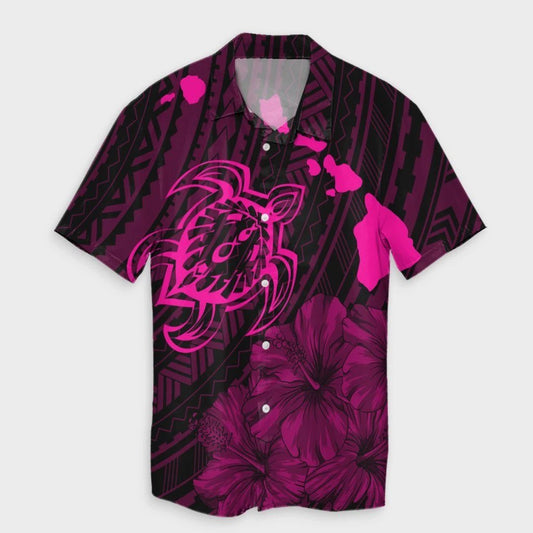 Hawaiian Hibiscus Sea Turtle Swim Polynesian Hawaiian Shirt  Pink  