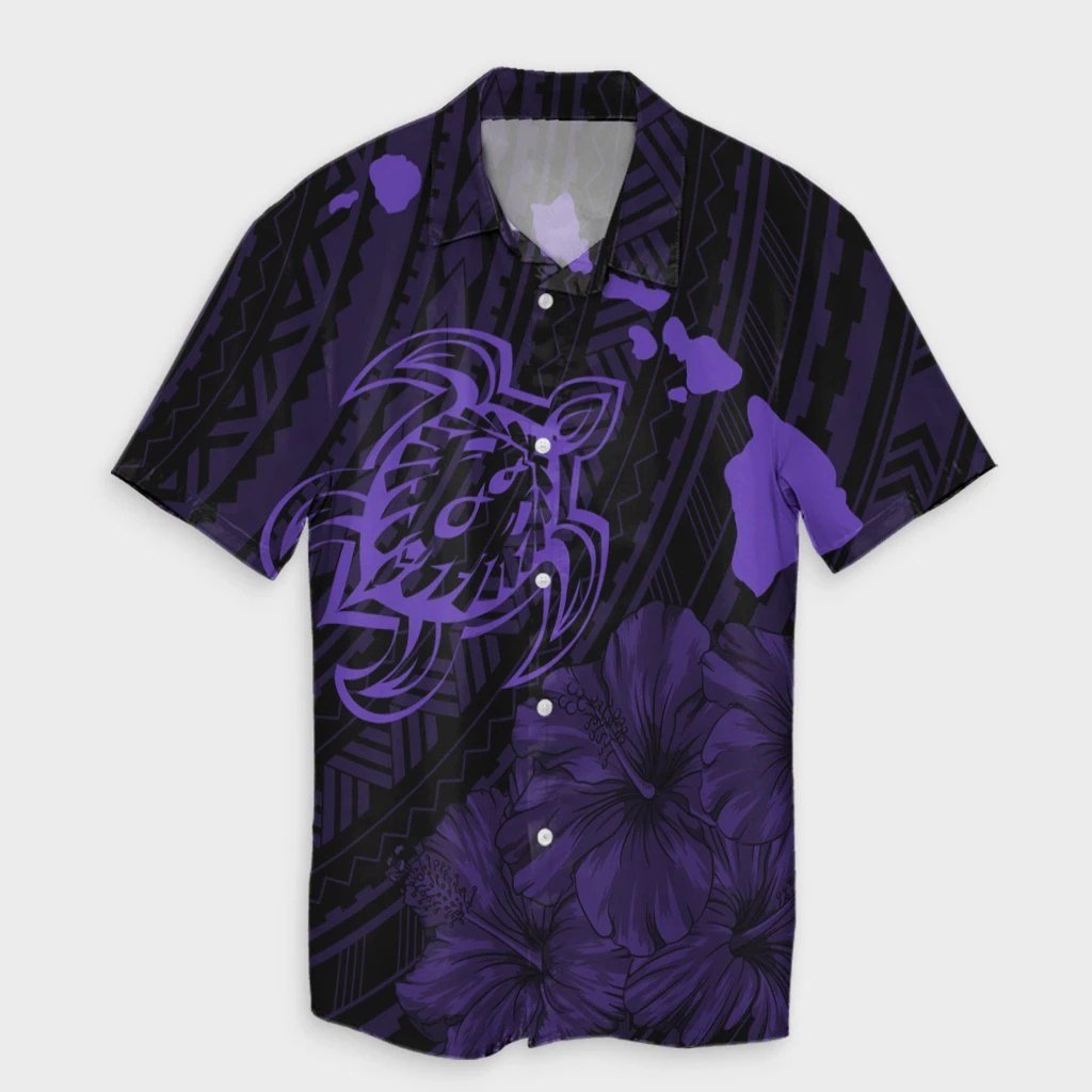 Hawaiian Hibiscus Sea Turtle Swim Polynesian Hawaiian Shirt  Purple  