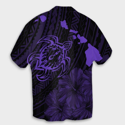 Hawaiian Hibiscus Sea Turtle Swim Polynesian Hawaiian Shirt - Purple - AH