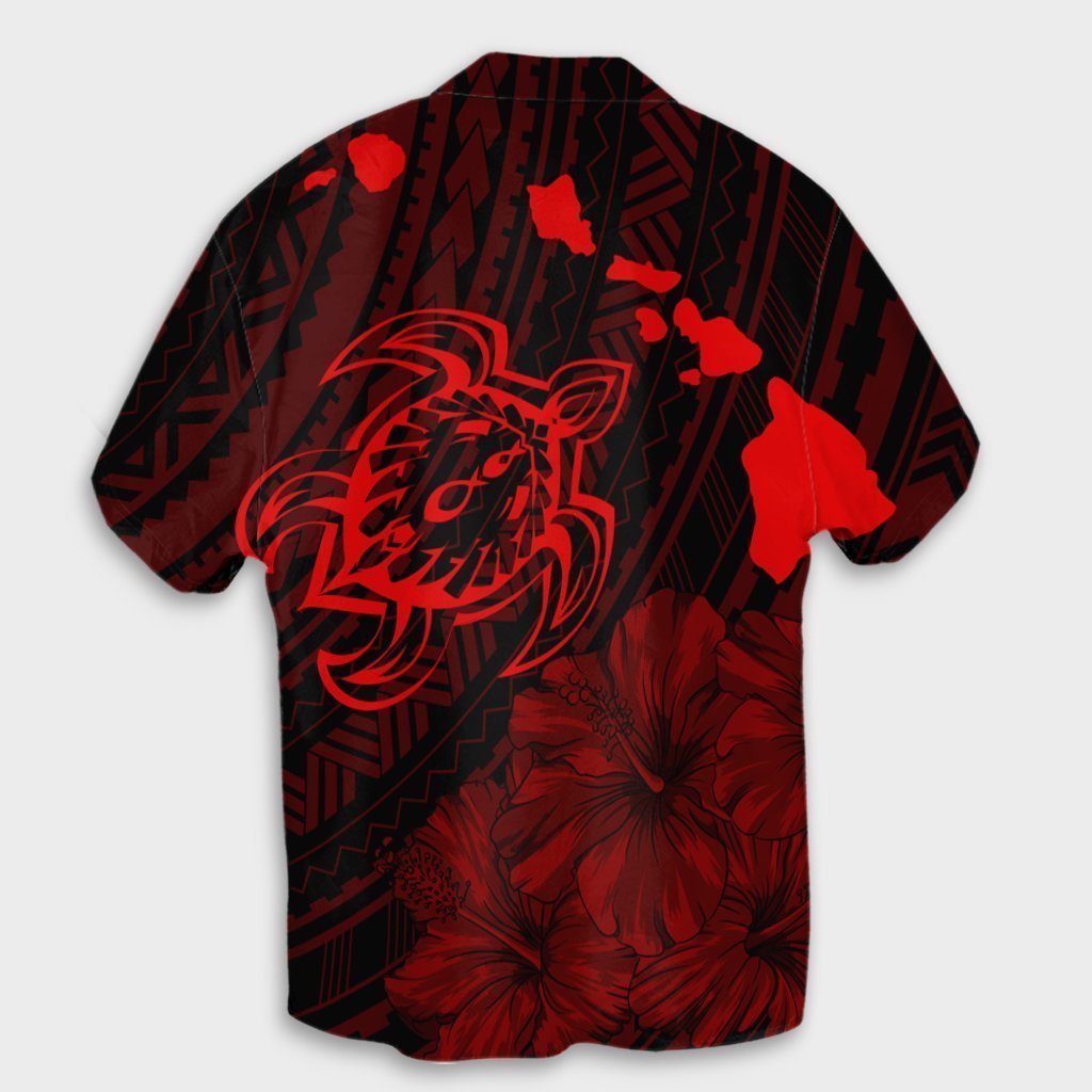 Hawaiian Hibiscus Sea Turtle Swim Polynesian Hawaiian Shirt - Red - AH