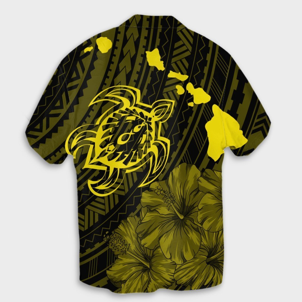 Hawaiian Hibiscus Sea Turtle Swim Polynesian Hawaiian Shirt - Yellow - AH