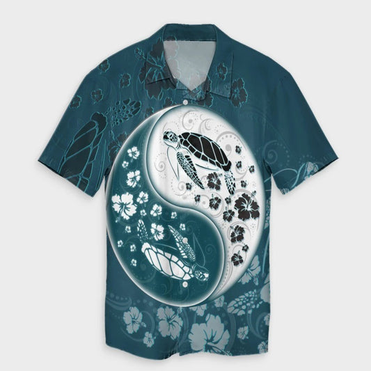 Hawaiian Hibiscus Turtle Polynesian Hawaiian Shirt YinYang Style  