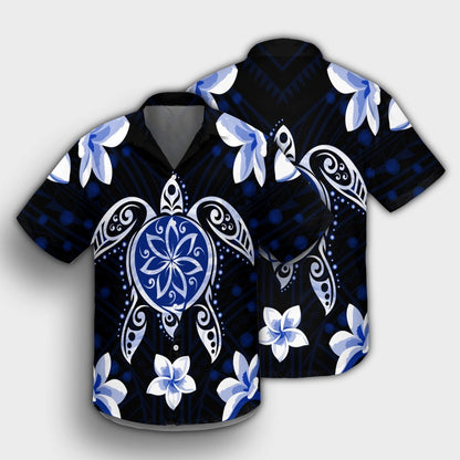 Hawaiian Icon Blue Turtle Plumeria Hawaiian Shirt AH