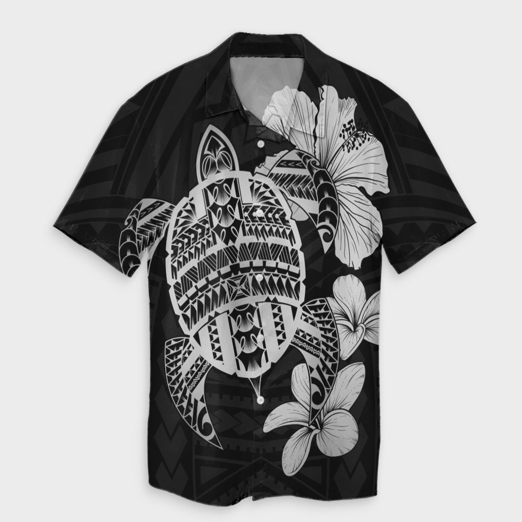 Hawaiian Kanaka Hibiscus Plumeria Mix Polynesian Turtle Hawaiian Shirt - Gray - AH