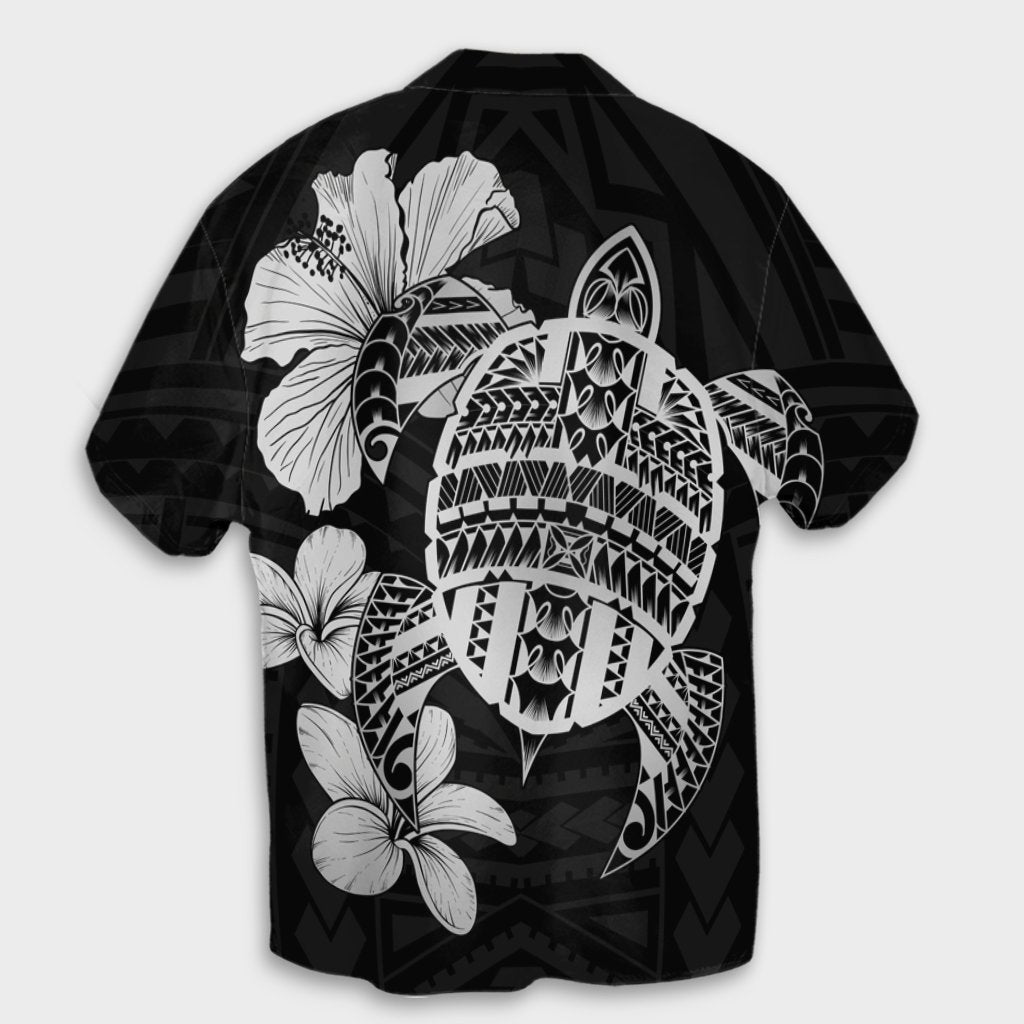 Hawaiian Kanaka Hibiscus Plumeria Mix Polynesian Turtle Hawaiian Shirt - Gray - AH