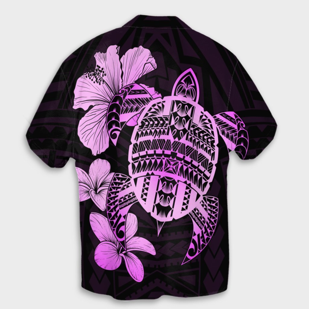 Hawaiian Kanaka Hibiscus Plumeria Mix Polynesian Turtle Hawaiian Shirt - Pink - AH