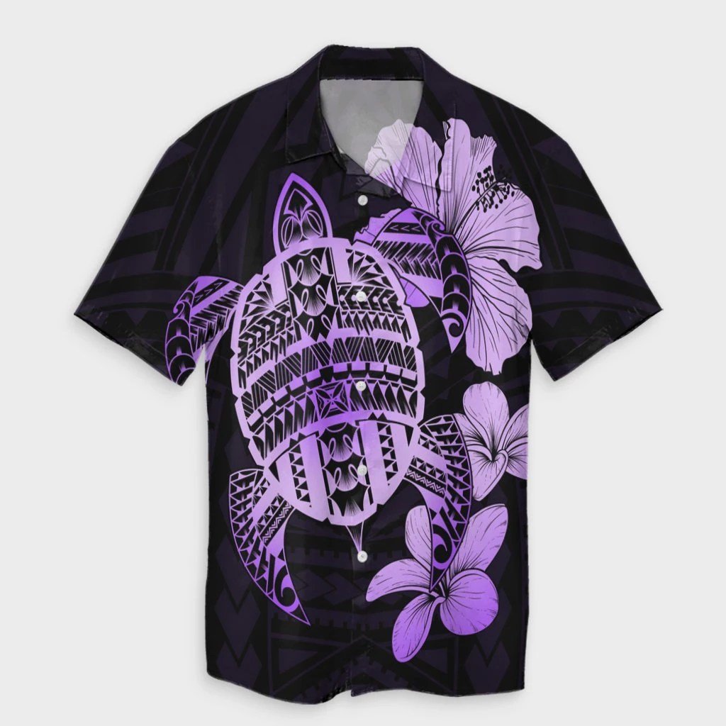 Hawaiian Kanaka Hibiscus Plumeria Mix Polynesian Turtle Hawaiian Shirt  Violet  