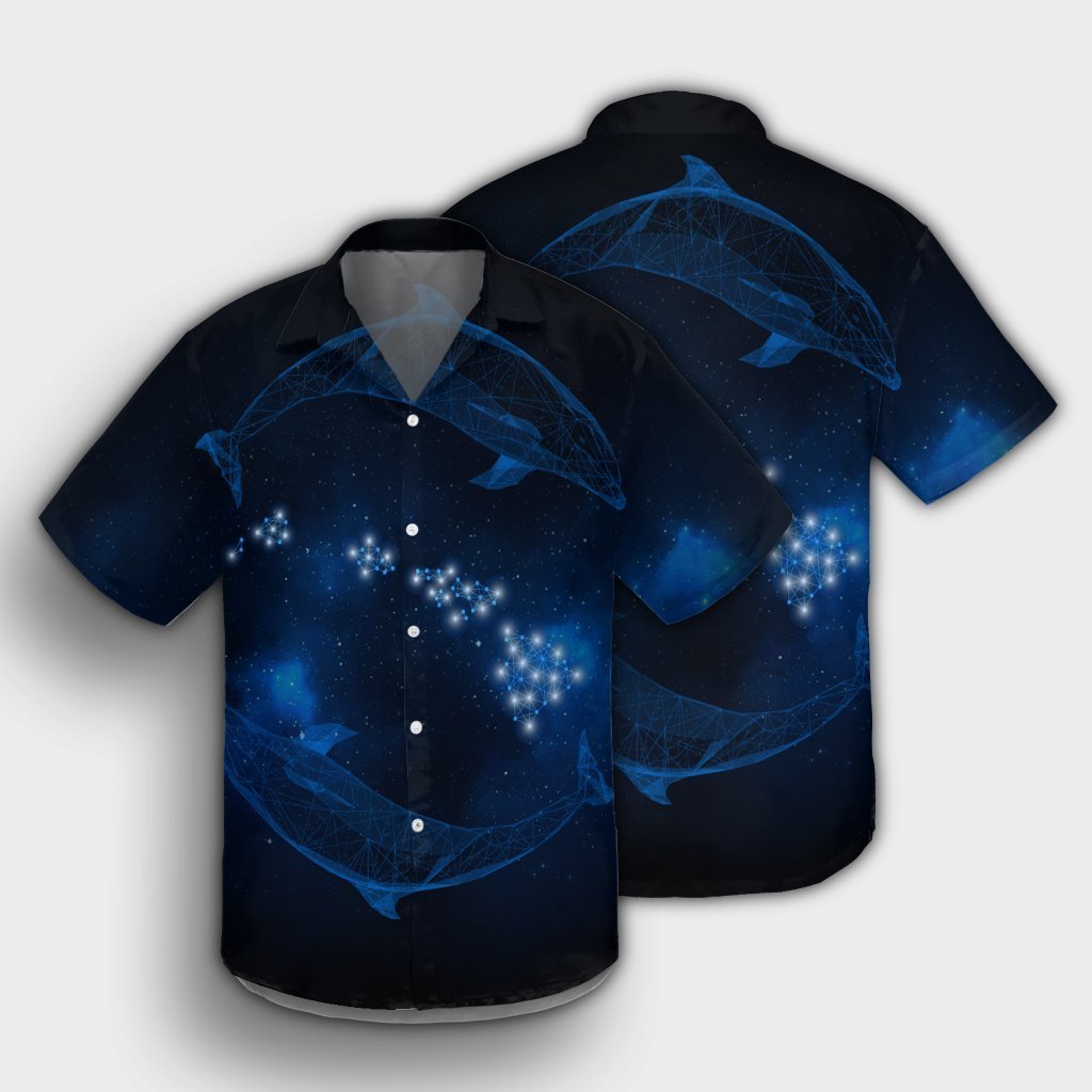 Hawaiian Map Galaxy Zodiac Dolphin Polynesian Hawaiian Shirt - AH