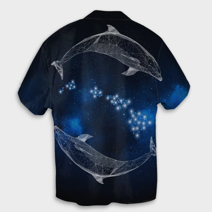 Hawaiian Map Galaxy Zodiac Dolphin White Polynesian Hawaiian Shirt - AH