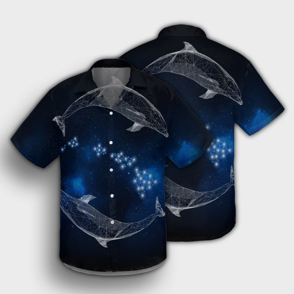 Hawaiian Map Galaxy Zodiac Dolphin White Polynesian Hawaiian Shirt - AH