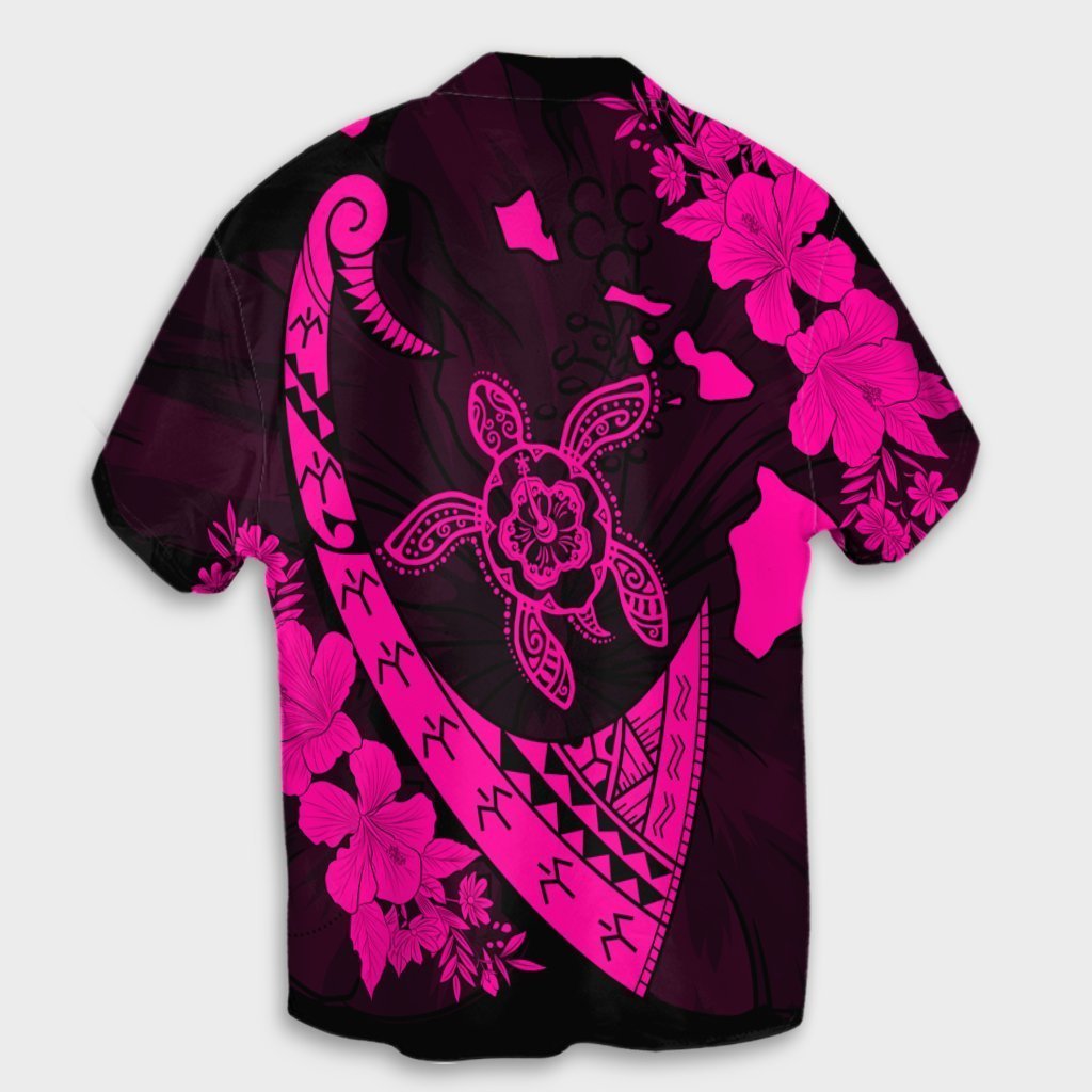 Hawaiian Map Hibiscus Turtle Fish Hook Polynesian Hawaiian Shirt Pink - AH