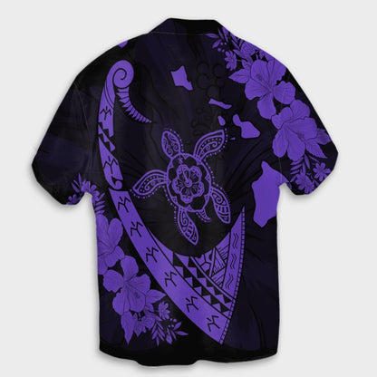 Hawaiian Map Hibiscus Turtle Fish Hook Polynesian Hawaiian Shirt Purple - AH