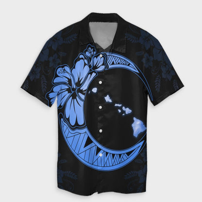 Hawaiian Map Hibiscus Turtle Polynesian Moon Hawaiian Shirt Blue - AH