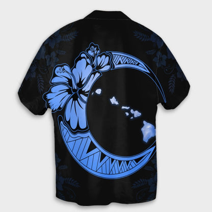 Hawaiian Map Hibiscus Turtle Polynesian Moon Hawaiian Shirt Blue - AH