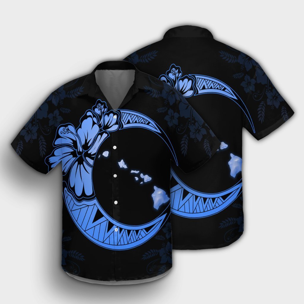 Hawaiian Map Hibiscus Turtle Polynesian Moon Hawaiian Shirt Blue - AH