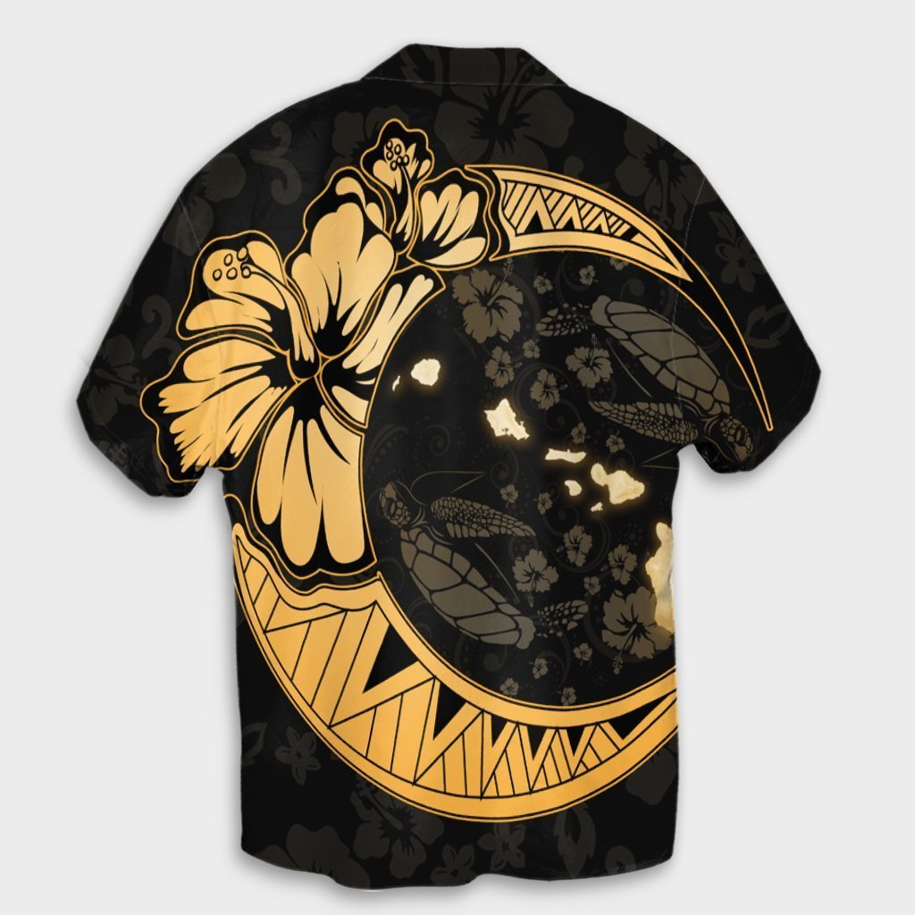 Hawaiian Map Hibiscus Turtle Polynesian Moon Hawaiian Shirt Gold - AH