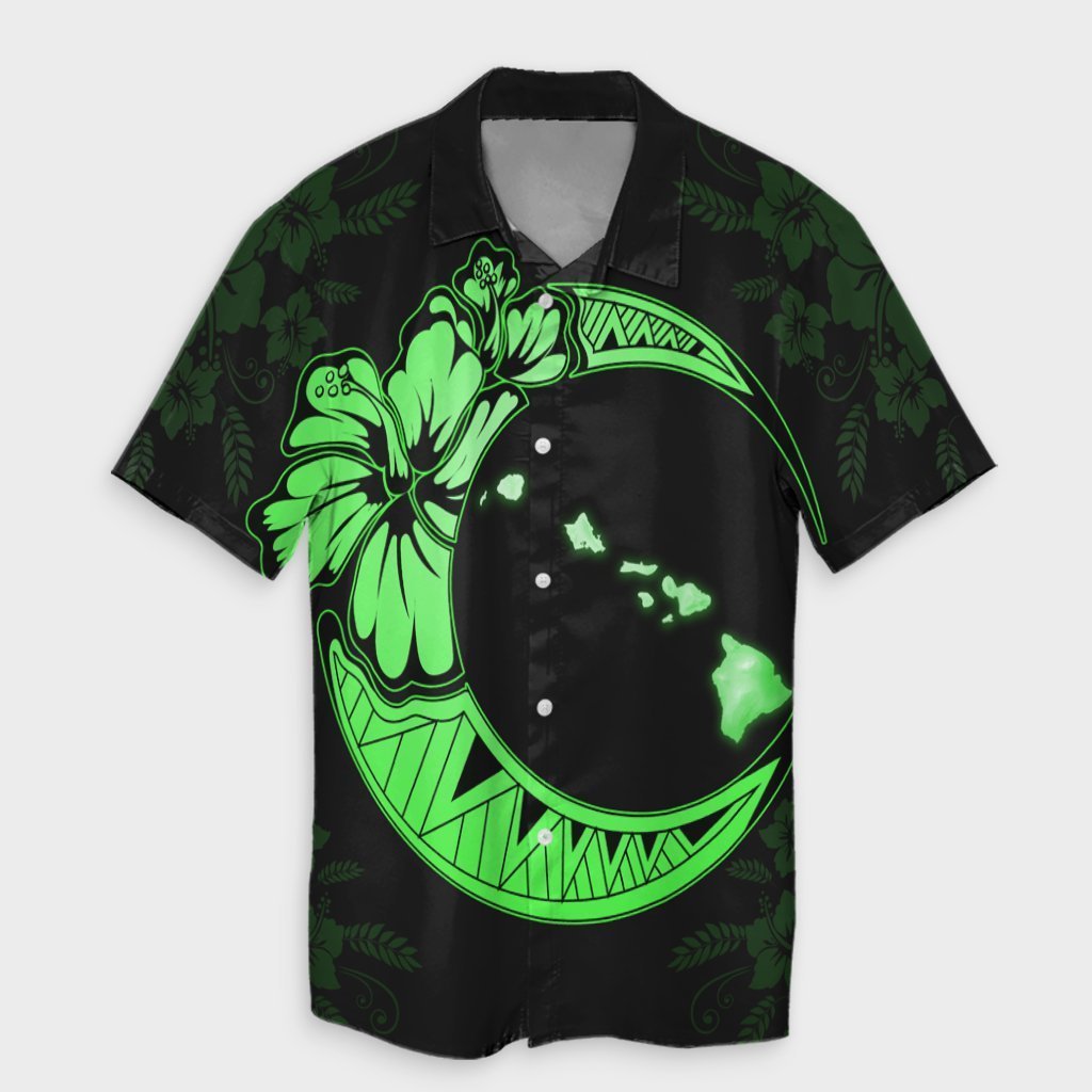 Hawaiian Map Hibiscus Turtle Polynesian Moon Hawaiian Shirt Green - AH