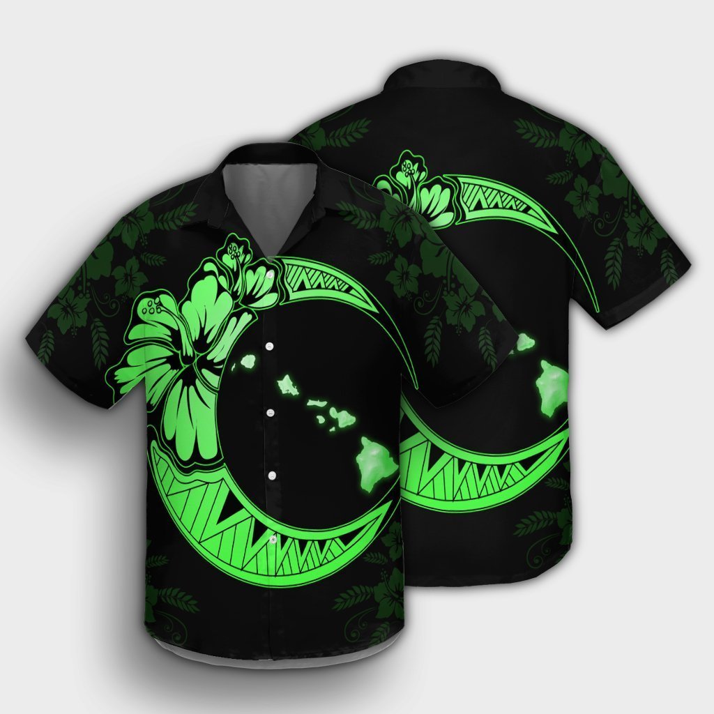 Hawaiian Map Hibiscus Turtle Polynesian Moon Hawaiian Shirt Green - AH