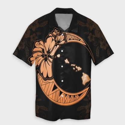 Hawaiian Map Hibiscus Turtle Polynesian Moon Hawaiian Shirt Orange - AH