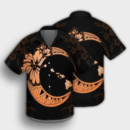 Hawaiian Map Hibiscus Turtle Polynesian Moon Hawaiian Shirt Orange - AH