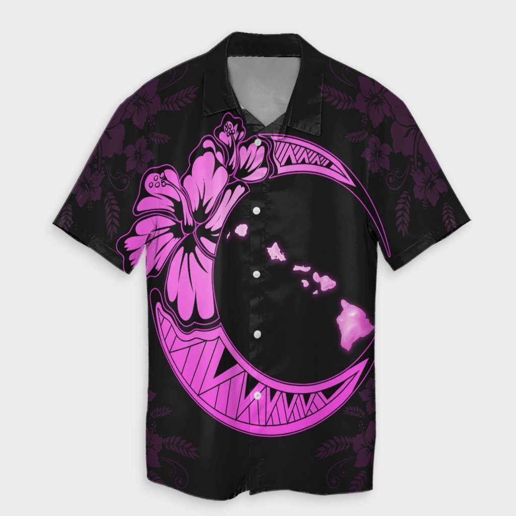 Hawaiian Map Hibiscus Turtle Polynesian Moon Hawaiian Shirt Pink - AH