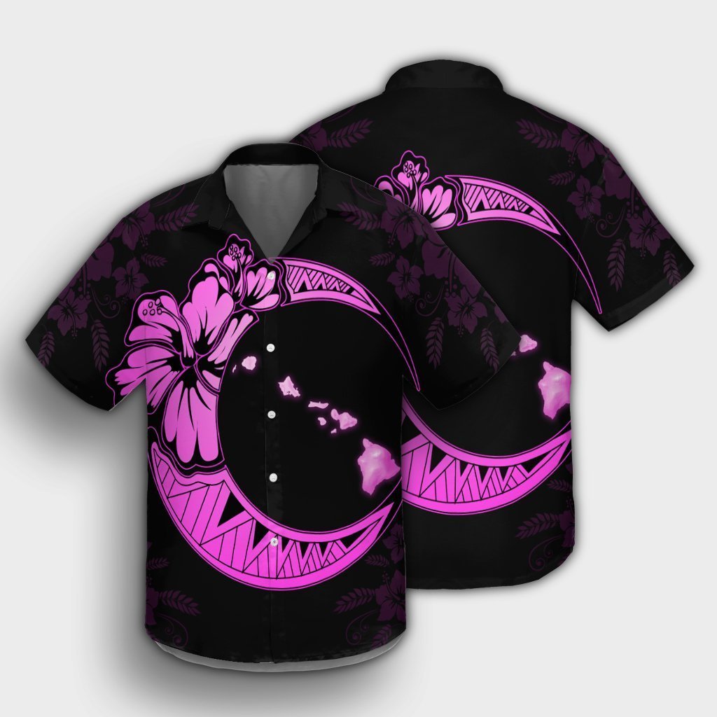 Hawaiian Map Hibiscus Turtle Polynesian Moon Hawaiian Shirt Pink - AH