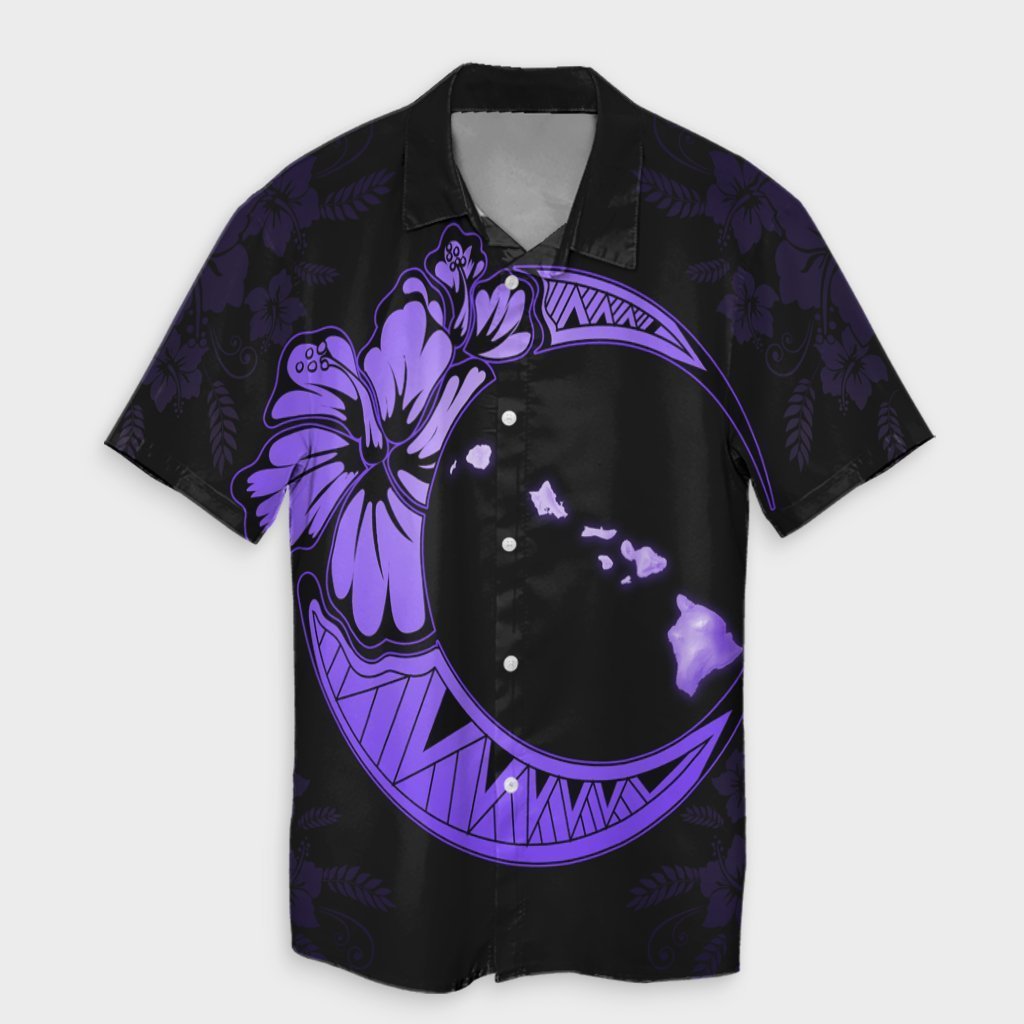 Hawaiian Map Hibiscus Turtle Polynesian Moon Hawaiian Shirt Purple - AH